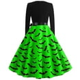 thumbnail image 3 of WTOBBY Women's Flared Halloween Dress Stylish with Bat and Pumpkin Print, V-Neck, Long Sleeves, Hollow Party Design for Casual Retro Fashion Wear ,Green L, 3 of 4