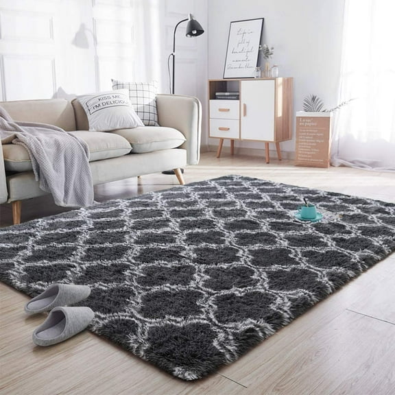 Lochas Indoor Rectangle Geometric Contemporary Area Rugs For Living Room Bedroom Plush Carpet,5'x8',Dark Gray