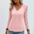 thumbnail image 2 of Encaje Manga Larga Tops para las Mujeres Más Tamaño V-Cuello Sólido Casual Blusa, Suave Suéter de Poliéster, Primavera de Uso Diario, 2 of 9
