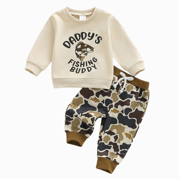 felwors Toddler Baby Boy Outfit Daddy’s Hunting Buddy Long Sleeve Sweatshirt Pullover Tops and Pants Fall Clothes Set