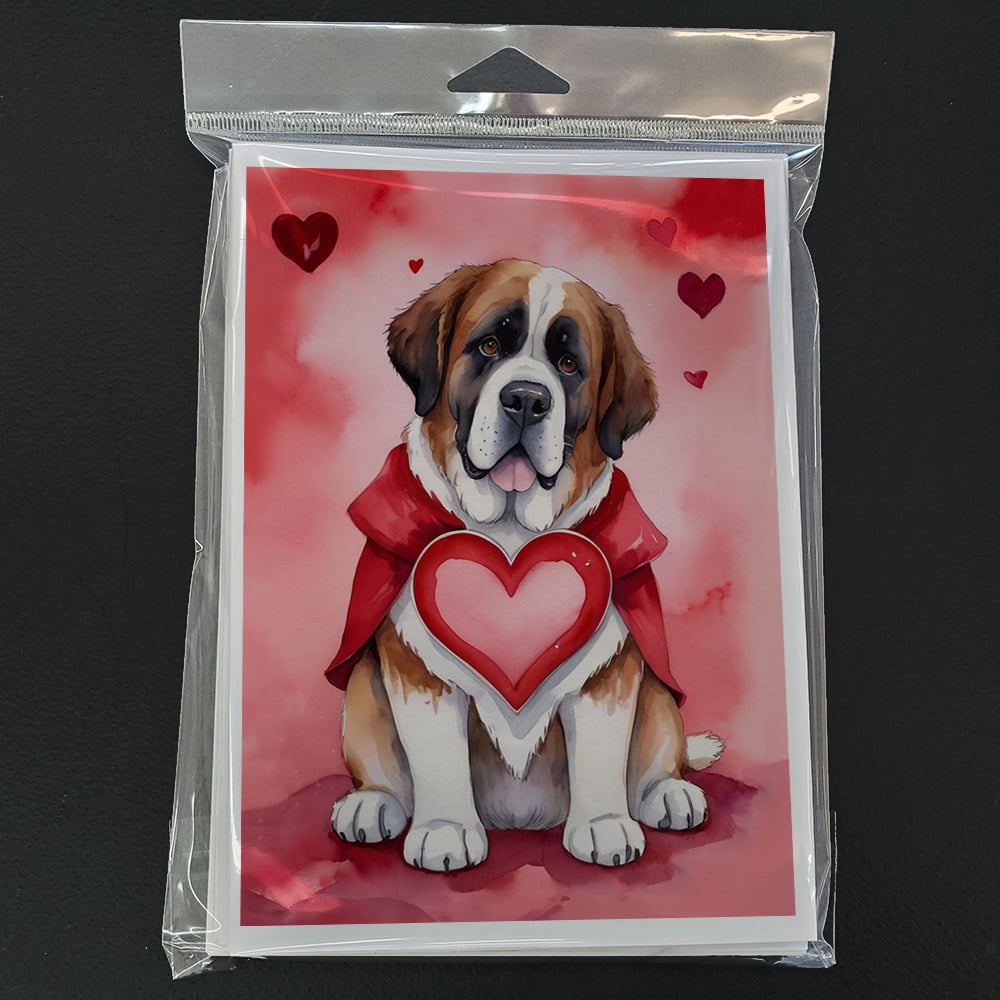 Saint Bernard My Valentine Greeting Cards Pack of 8 7 in x 5 in