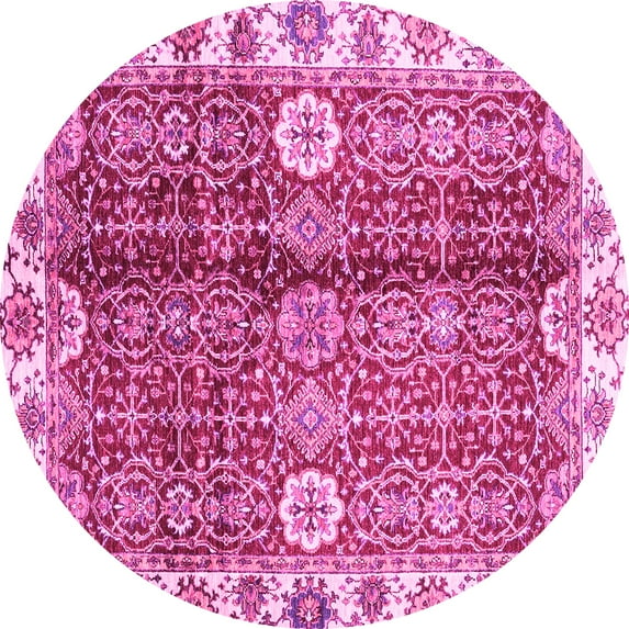 Ahgly Company Indoor Round Abstract Pink Modern Area Rugs, 6' Round