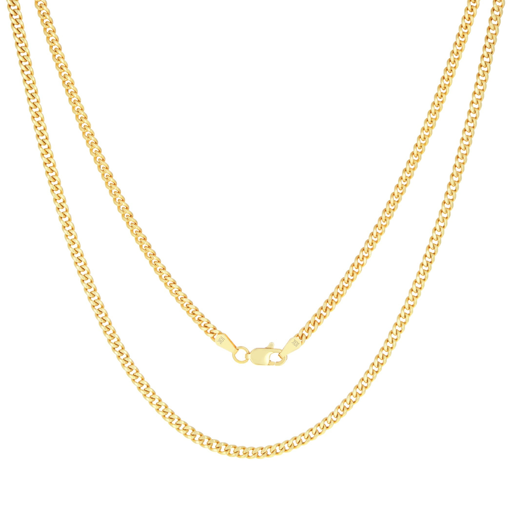 Nuragold 10k Real Yellow Gold Miami Cuban Link 3mm Chain Necklace (16"-30") Italian Jewelry for Men & Women