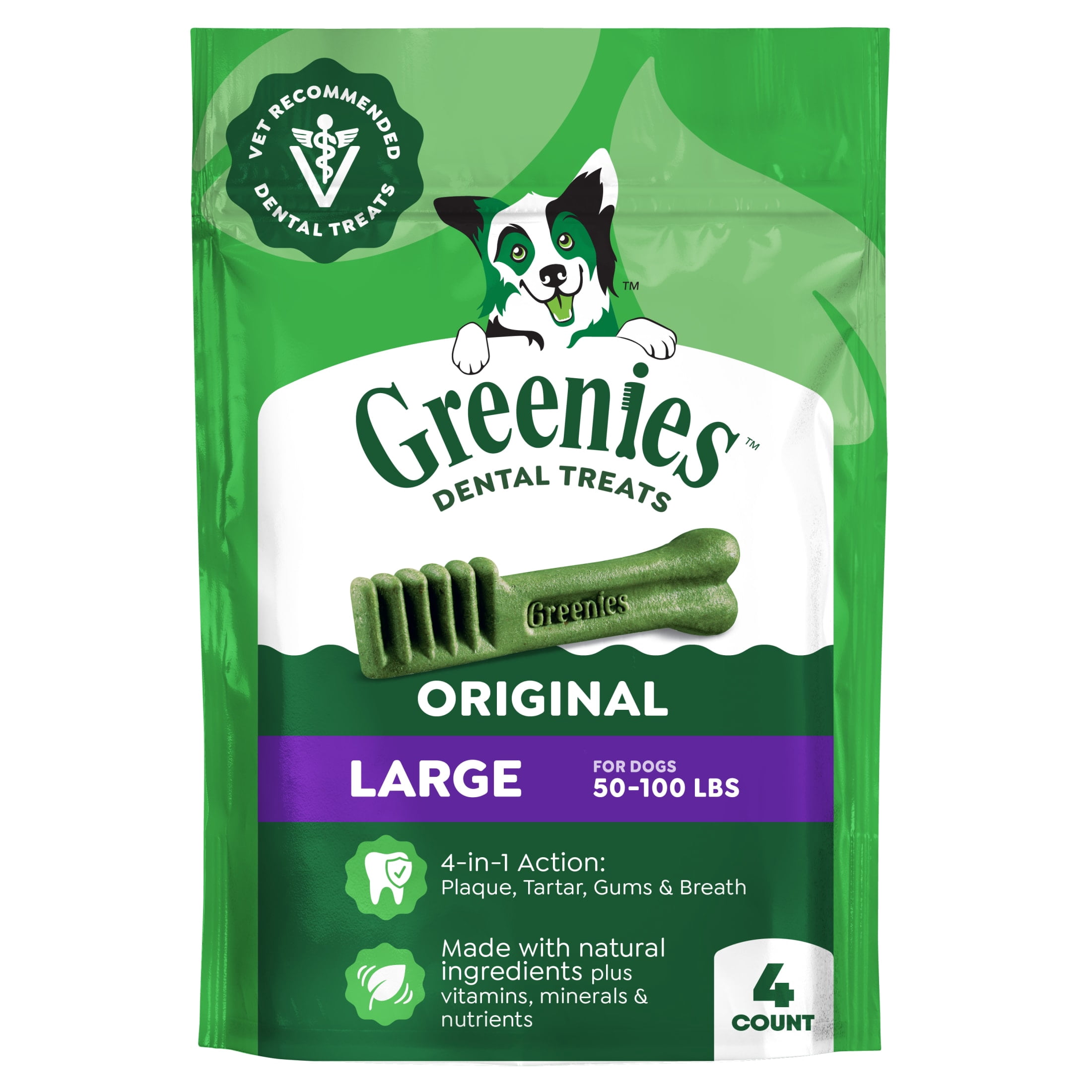(4 pack) Greenies Original Flavor Adult Natural Dental Dog Treats Large Size, 6 oz Pack (4 Count)