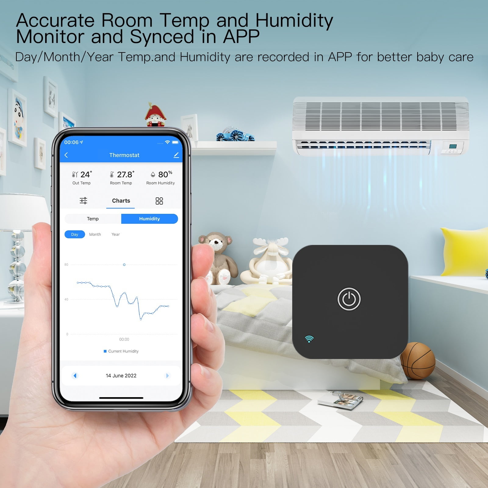 Thermostat AC Controller, Touch Button Tuya APP Wireless Temperature Humidity Sensor Voice ,Temperature calibrating