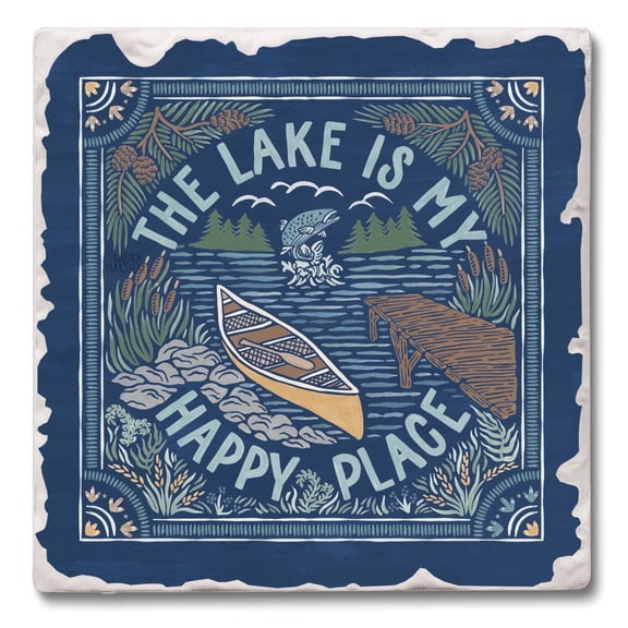 Thirstystone Lakeside Happy Single Tumbled Tile Stone Coaster Create Your Own Set