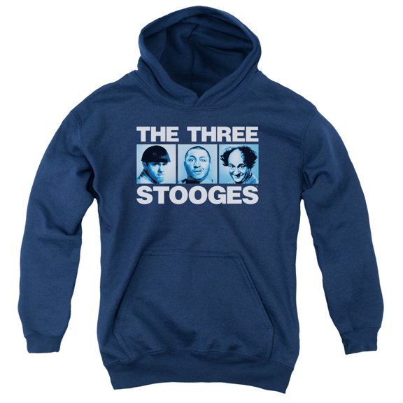 Three Stooges Three Squares Youth Pullover Hoodie Sweatshirt Navy