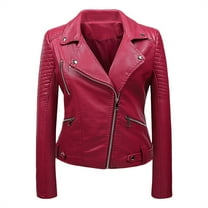 Leather Jacket Women Biker Style Vintage Leather Jacket Women Casual Fashion Motorcycle Zip-Up Lightweight Coat Collar Women Leather Jacket Y2k Jackets