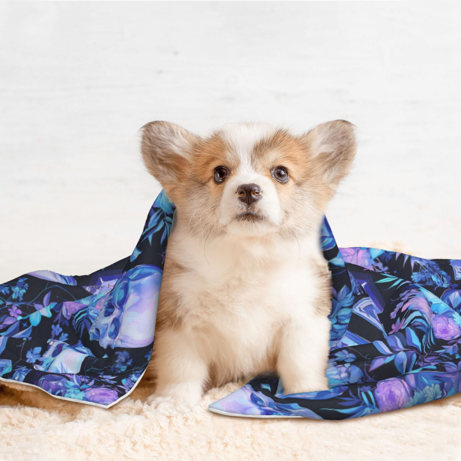 Naloa Skull blue crystal flower Dog Blanket, 3 Sizes Cat Blanket for Indoor Cats Large Medium Small Dog Gifts-