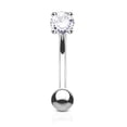 thumbnail image 3 of Eyebrow Ring Curved Barbell 14K Solid Gold with Prong Round Cubic Zirconia, 3 of 10