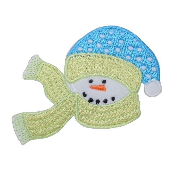 Snowman Face/Head - Green Scarf/Blue Hat - Iron on Applique/Embroidered Patch