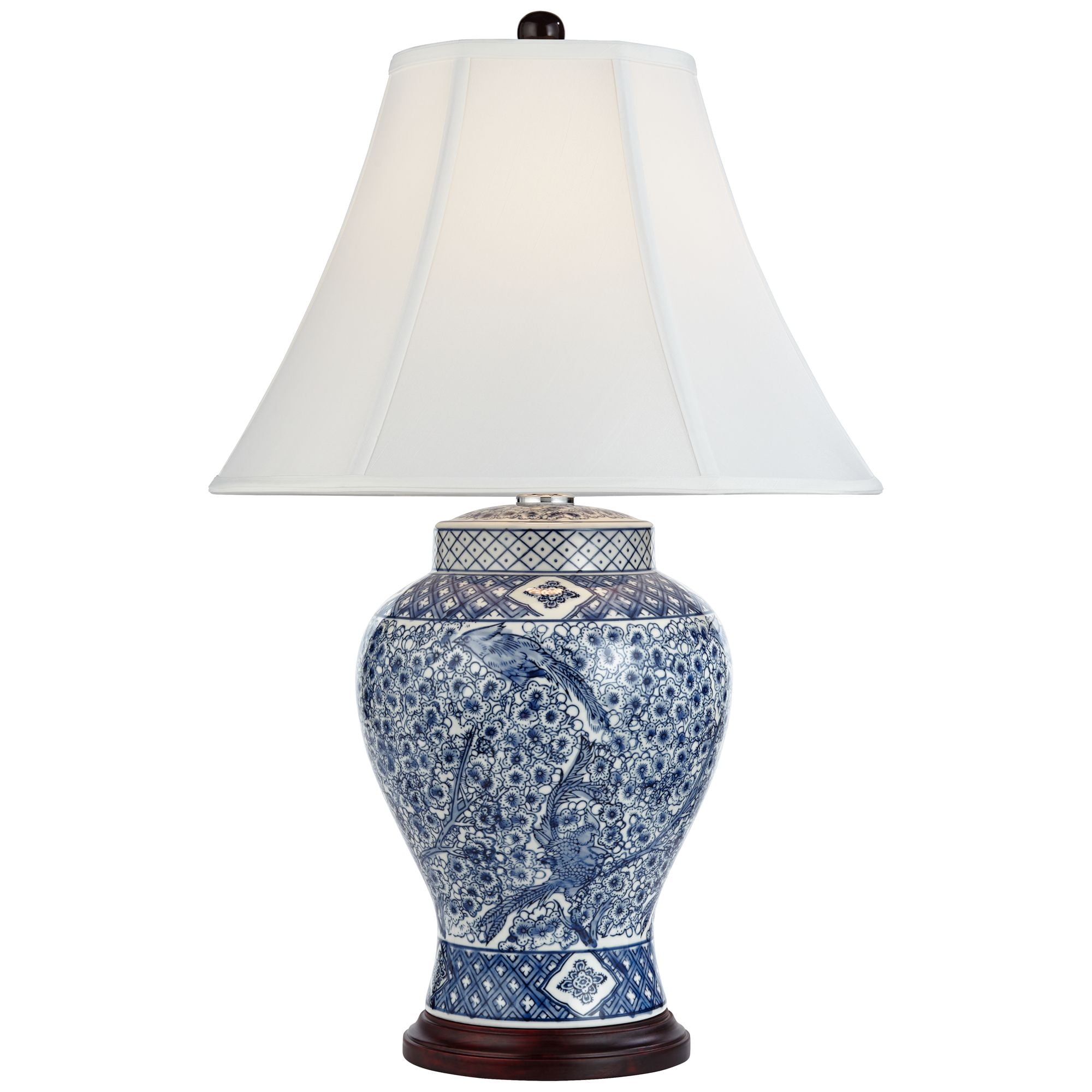 Barnes and Ivy Shonna Garden Bird 27" Tall Jar Traditional Table Lamps Set of 2 Blue Porcelain White Shade Living Room Bedroom