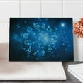 thumbnail image 2 of Astrology Cutting Board, Abstract Horoscope Wheel with Signs Aquarius Lion Taurus Libra, Decorative Tempered Glass Cutting and Serving Board, Small Size, Navy Blue Sky Blue, by Ambesonne, 2 of 5