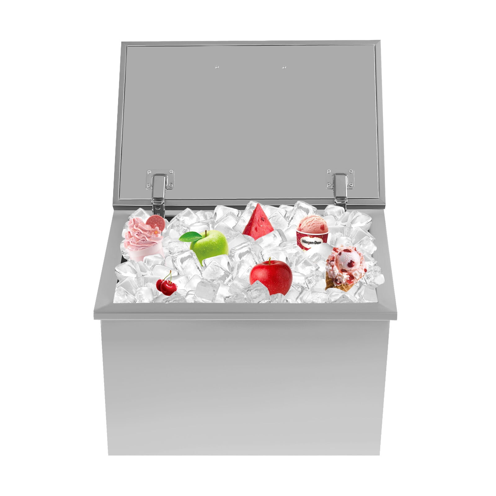 30L Drop In Ice Chest Bin Ice Chest Cooler 304 Stainless w/Lid & Drain 20*14*13inch for Parties, Bars, Kitchens
