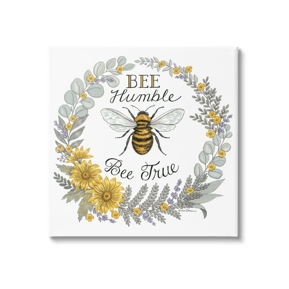 Stupell Industries Bee Humble & True Encouraging Insect Floral Border Graphic Art Gallery Wrapped Canvas Print Wall Art, Design by Deb Strain