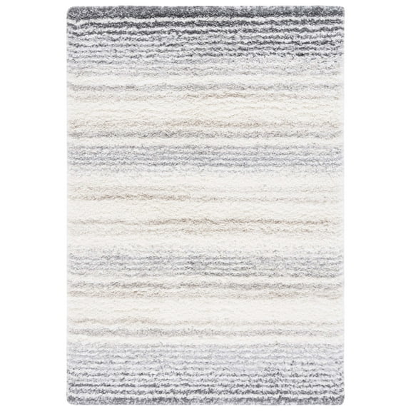 SAFAVIEH Fontana Shag Damjan Striped Plush Area Rug, Ivory/Grey, 5'3" x 7'6"