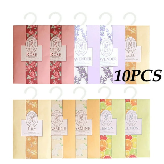 Yirtree 10Packs Lavender,Rose,Lemon,Jasmine,Lily Closet Air Freshener Deodorizer Scented Sachets Bags for Drawer Closets, Wardrobes and Bedrooms, Car Scent