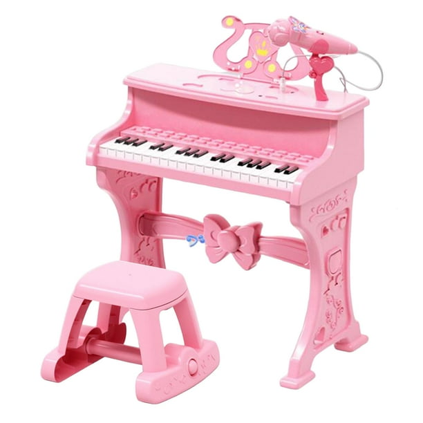 Teclado de piano de 37 teclas práctico portátil con micrófono Teclado de piano tocable Rosa