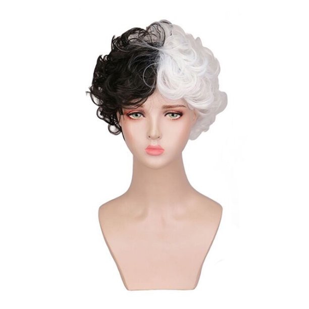 Labymos Black and White Wig Short Wavy Synthetic Wigs Women s