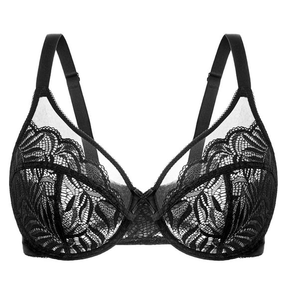 MELENECA Women's Minimizer Bras for Large Bust Underwire Plus Size Full Coverage Lace Bras Black 40E