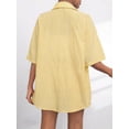 thumbnail image 5 of Womens Collar Casual Striped Short Sleeve Pants Set Two Piece Lounge Wear Summer Outfit Yellow Suit M, 5 of 9