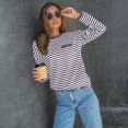 thumbnail image 2 of WTOBBY Women's Striped Long Sleeve Top, Casual Round Neck Sweatshirt, Lightweight Pullover for Fall with Breathable Cotton Blend Fabric for All Day Comfort,Purple S, 2 of 4