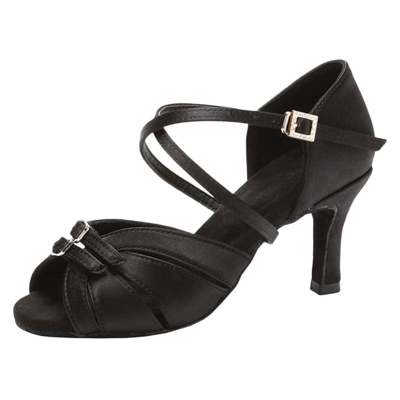 FRSASU Women's Latin Dance Shoes Heeled Ballroom Salsa Tango Party Sequin Dance Shoes Black