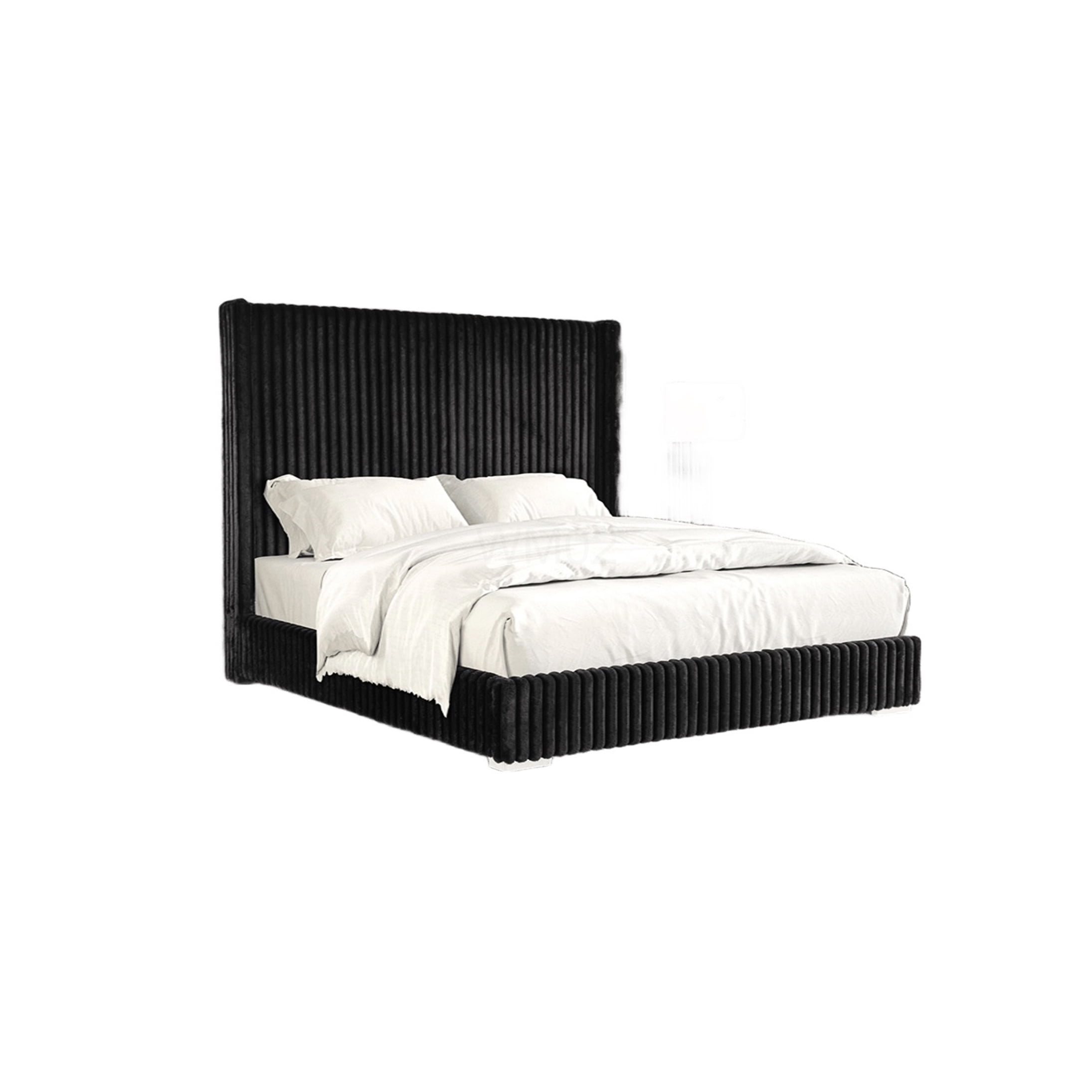 Queen Upholstered Platform Bed Frame with Storage Base, Black Chenille Fabric, Modern Style Mattress Foundation, No Box Spring Required