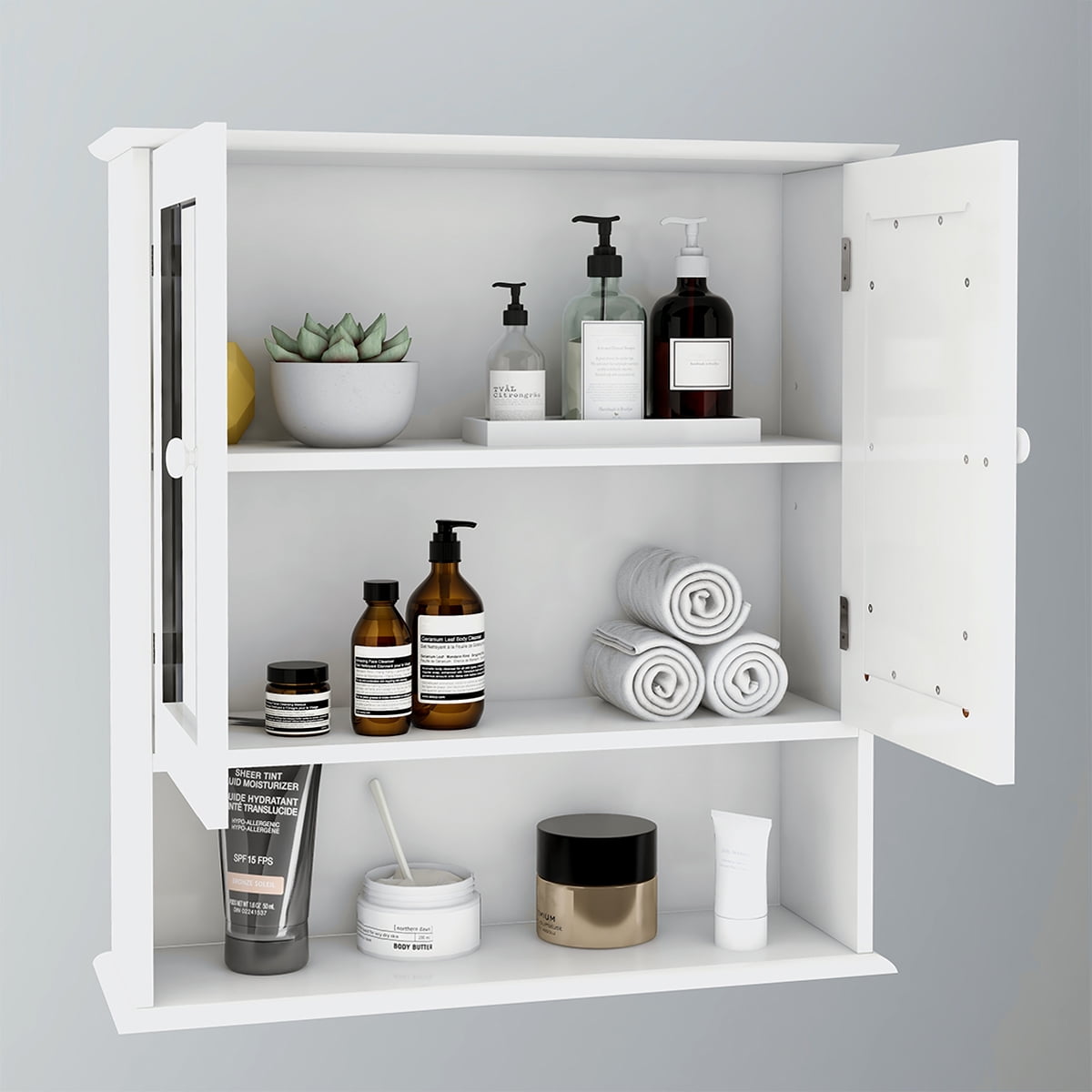 Mintazer 22"W Wall Mounted Storage Medicine Cabinet with Double Mirrored Doors for Bedroom,Bathroom,White