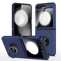 Dteck for Samsung Galaxy Z Flip 5 Case with Front Screen Protector, Rotating Finger Ring Metal Kickstand Heavy Duty Shockproof Full Body Protective Cover for Samsung Galaxy Z Flip5 5G 2023,Blue