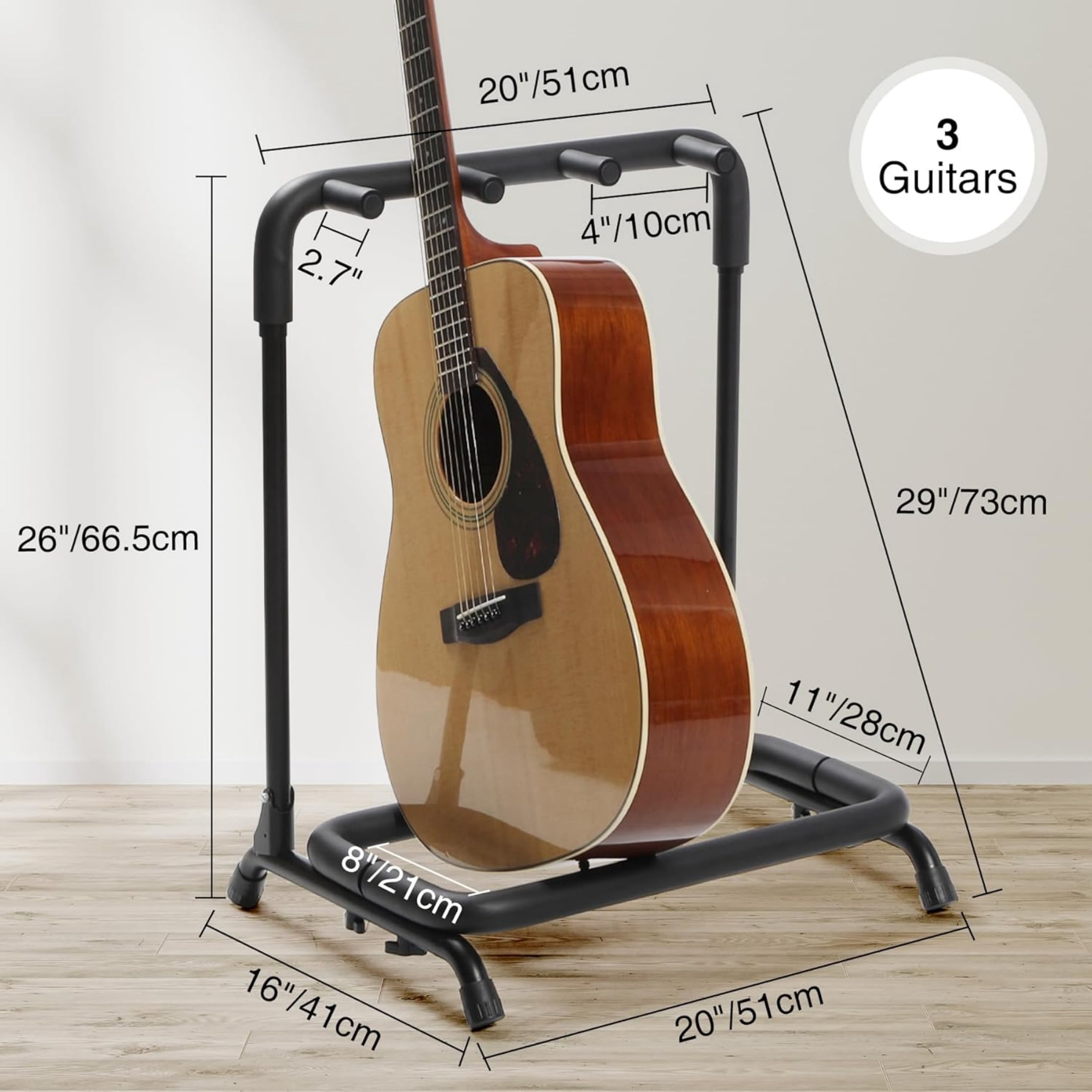 REDCAMP 3 Multi Guitar Stand Rack with Folding Design, Guitar Display Rack with Thick Rubber Padding for Acoustic Electric Guitar, Bass