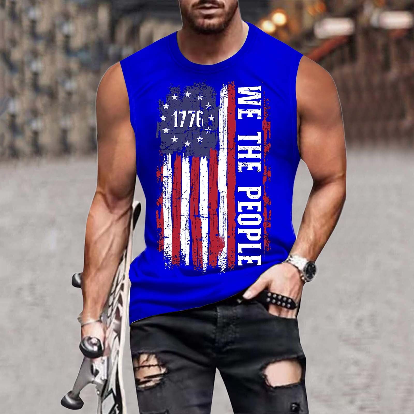 Tank Tops 1776 Graphic Letters Flag Workout We Are Patriotic American ...