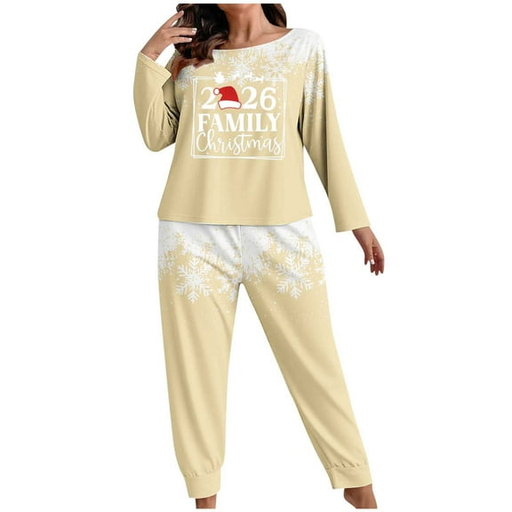 Dreluolixuan Christmas Cozy Loungewear Long Sleeve Soft Top Elastic Waist Pants Snowflake Winter His and Hers Nightwear