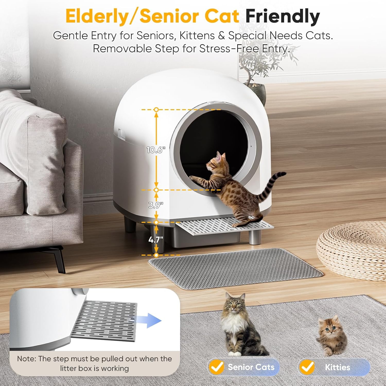 88L Large Self-Cleaning Automatic Cat Litter Box for Multiple Cats, Smart App Control, Health Monitoring, Safety Sensors, Odor Removal, with Mat & Liners (White)