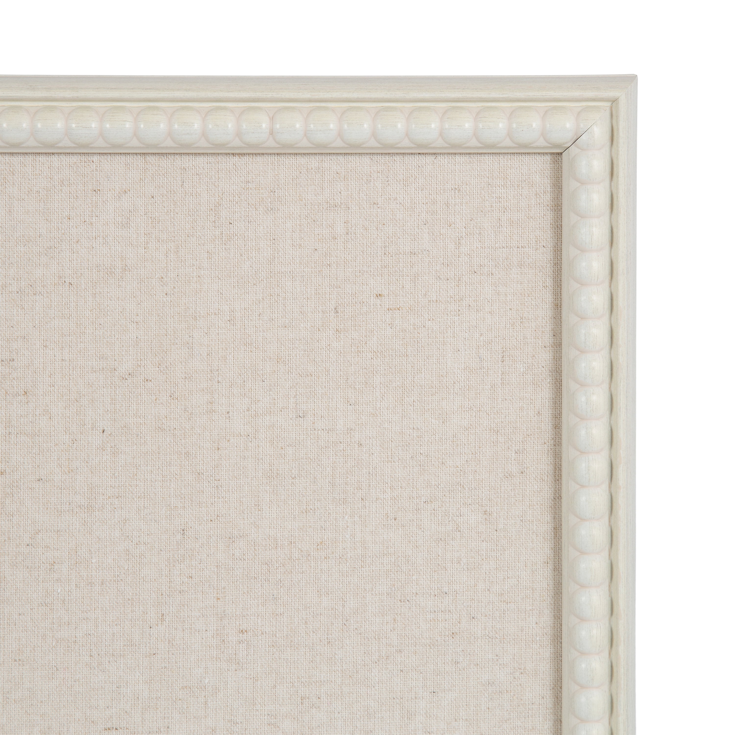 Kate and Laurel Makenna Rectangle Framed Linen Fabric Pinboard, 24 x 36, Soft White, Traditional Beaded Bulletin Board for Vintage Home Wall Organization or Aspirational Vision Board