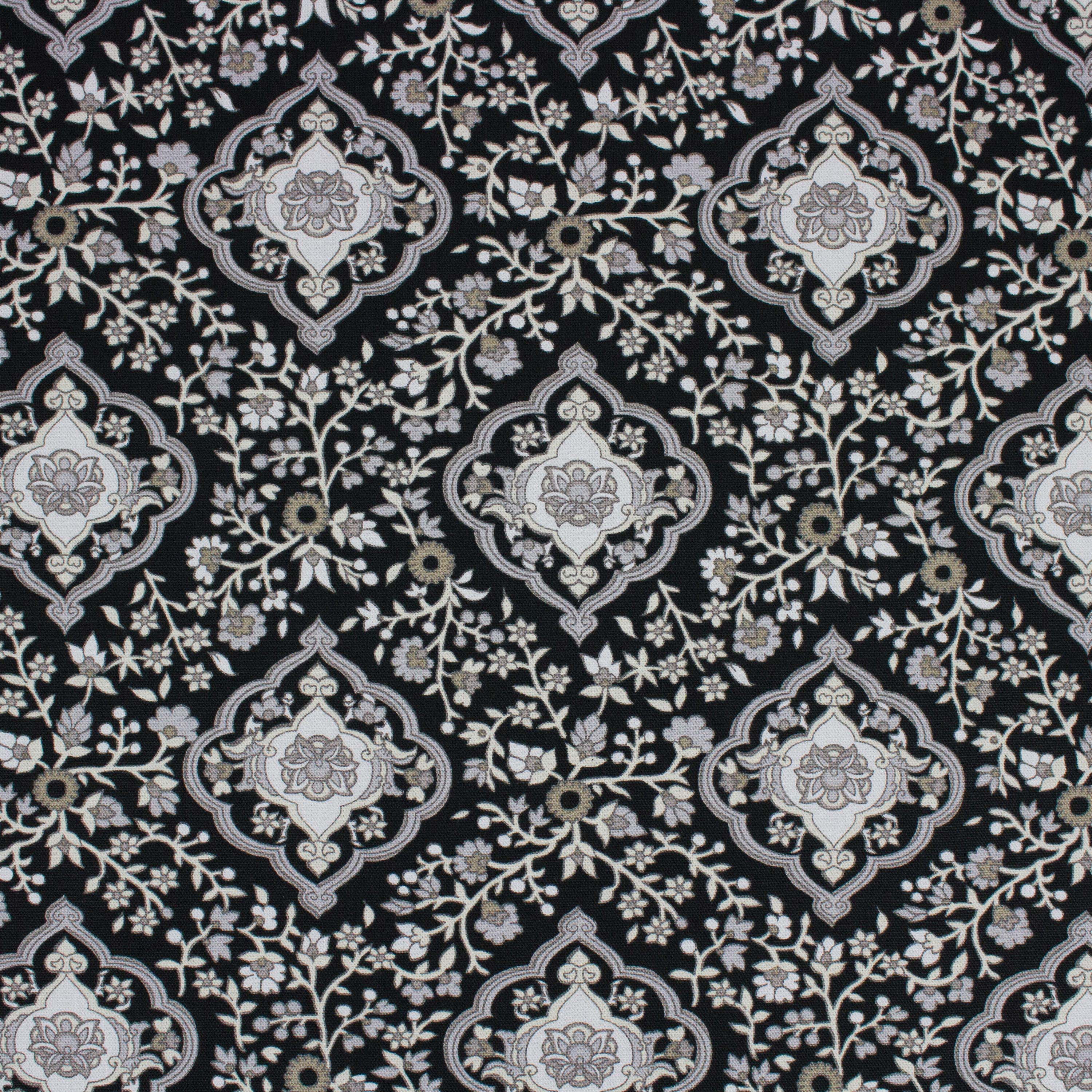 Black And White Linen Medallion Pattern Fabric By The Yard Medallion Cotton Black And White Cotton Black And White Medallion Fabric