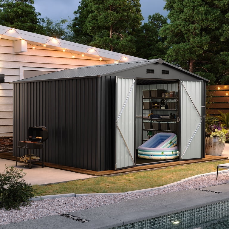 Aoxun 9.6x9.6x6.5ft Shed Outdoor Storage Shed, Metal Tool Shed