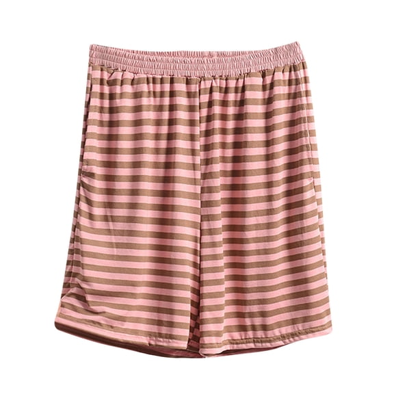 MGDXOX Women's Striped Elastic Waist Casual Loose Shorts Comfy Lounge Pajamas Shorts with Pockets Pink XXXL