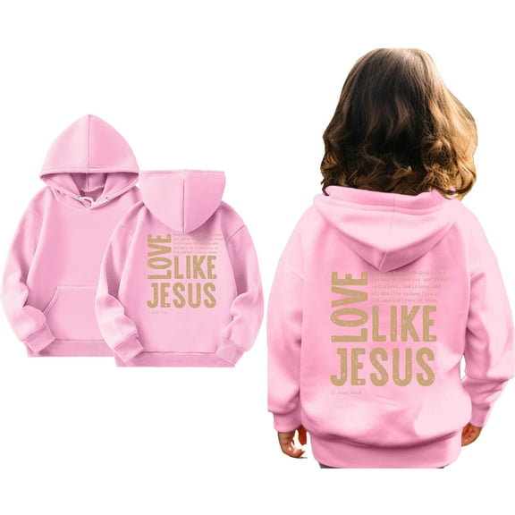 Kids Girls Hoodies Jesus Loves You Print Hooded Sweatshirts Long Sleeve Graphic Sweatshirt Cute Oversize Pullover Top Christian Hoodies Size 9-10 Years Boys Clothes Cute Boy Girl Clothing