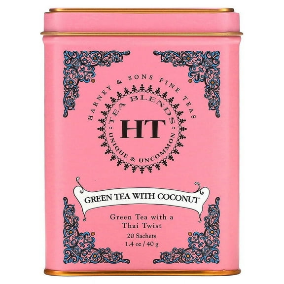 Harney & Sons HT Tea Blend Green Tea with Coconut 20 Tea Sachets 1.4 oz (40 g) Pack of 2