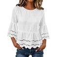 thumbnail image 2 of Warop Women's Spring Summer Solid Crew Neck Short Sleeve Cotton Linen Top Lightweight Blouse for Daily Vacation, 2 of 8