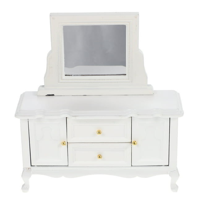 EeaseCA Maison de Poupée Mini Coiffeuse en Bois avec Miroir Mini Commode en Bois Modèle Déco