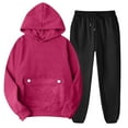 thumbnail image 4 of Dazajoo Women Jogging Set 2 Piece Long Sleeve Flap Pocket Hoodies and Elastic Waist Drawstring Pants Casual Outdoor Sweatsuits,Hot Pink,L, 4 of 7
