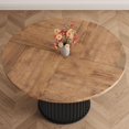 thumbnail image 1 of 47" Round Dining Table for 4-6, Industrial Waveform Metal Base, 350lb Capacity, Scratch-Resistant Top – Kitchen or Dining Room Centerpiece – Black / Grey / Brown, 1 of 9