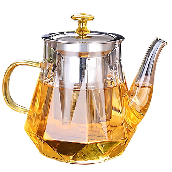 1000ml Glass Teapot with Removable Infuser, Stovetop Safe Diamond Design Tea Kettle, Heat Resistant Pitcher with 304 Stainless Steel Filter for Loose Leaf Tea, Blooming Tea