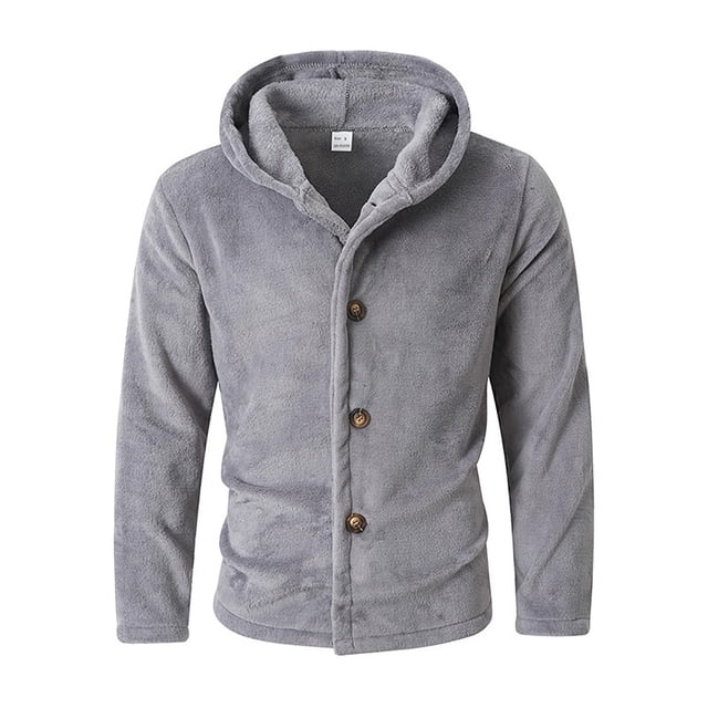 Ceisia Men's casual solid color warm hooded button-down jacket long Gift sleeve outdoor outerwear