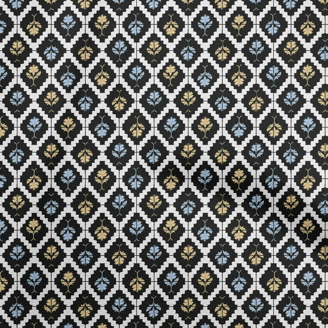 oneOone Cotton Silk Brown Fabric Asian Tile Traditional Floral Sewing Material Print Fabric By The Yard 42 Inch Wide