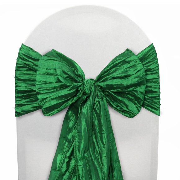 YOUR CHAIR COVERS - Hunter Green Pack of 10 Crinkle Taffeta Chair Sashes for Weddings, Events, Hotels, and Catering Services
