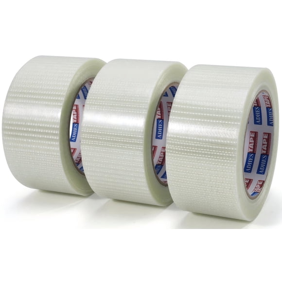 ADHES Filament Strapping Tape 2 Inch x 35 Yards, 3 Rolls, 5.5 Mil Heavy Duty Fiber Reinforced Packing Tape, Fiberglass Tape for Shipping, Sealing & Bundling