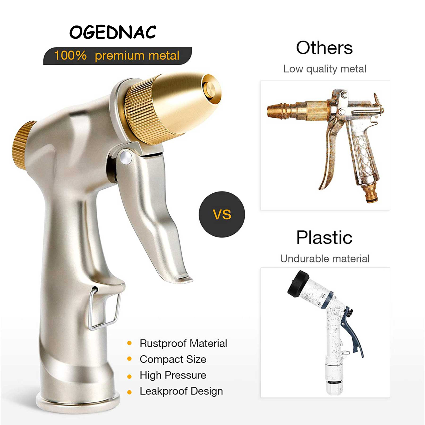 OGEDNAC Heavy Duty Metal Garden Hose Nozzle, Gold photo 3